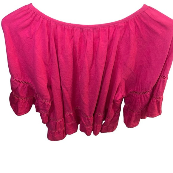 NWT Calligraphie Linen Tie Front Bell Sleeve Top Hot Pink 🩷Large Bohemian - Picture 9 of 11